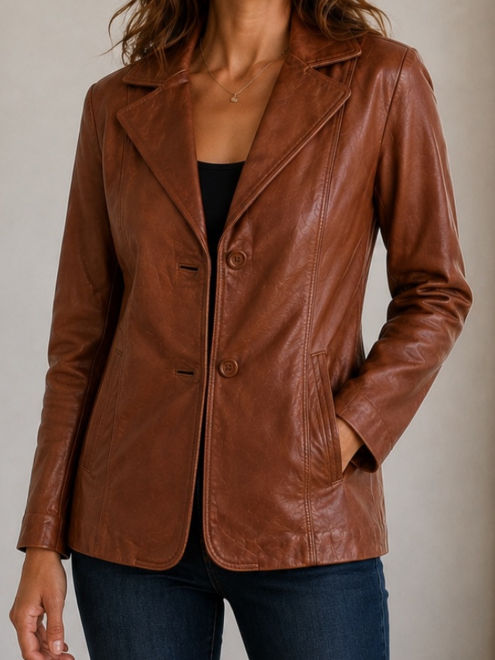 Real Leather Blazer Downtown Cognac Brown Jacket NWT